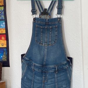 blue denim overalls